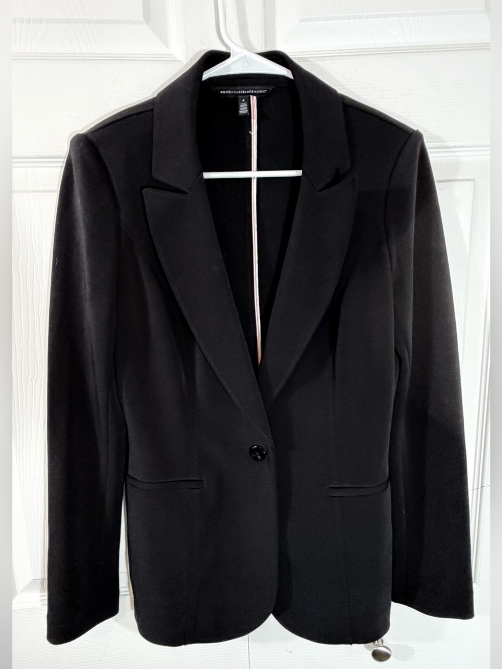 White House Black Market Black Ponte Peplum Blazer tailored heavy womens Size 4